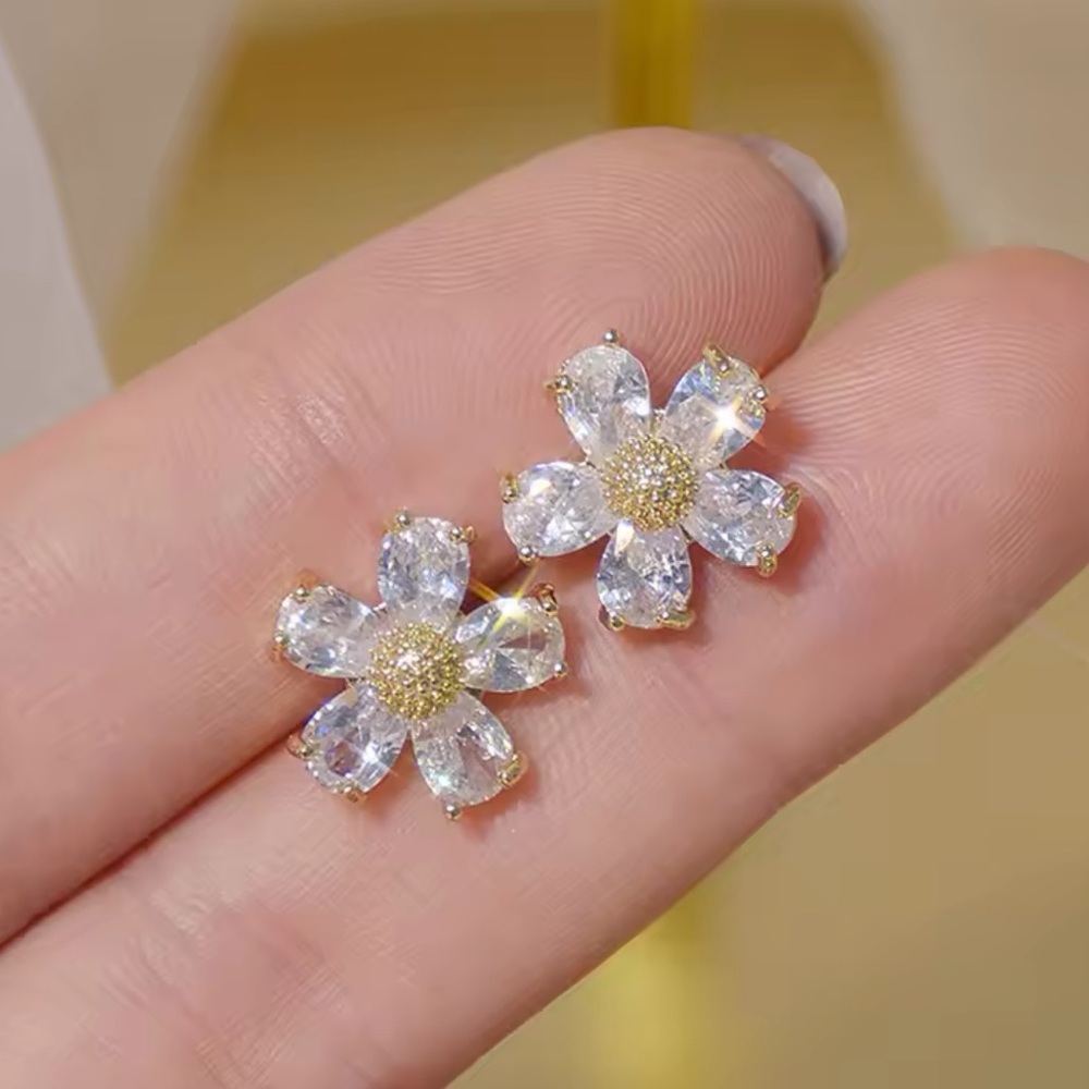 Gold Filled Floral Cubic Zirconia Earrings
